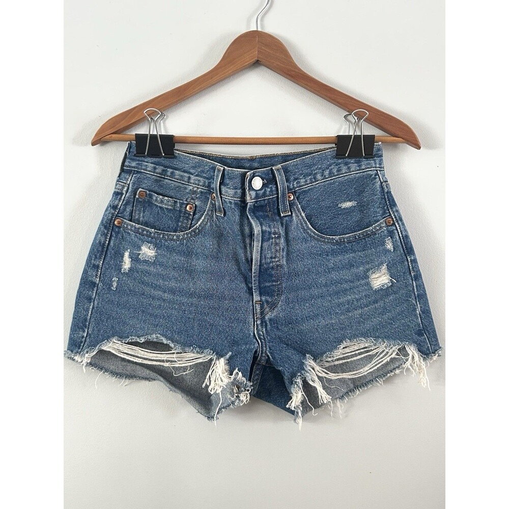 Levi’s 501 Cutoff Shorts Women 28 High Rise‎ Distressed Raw Hem Y2K